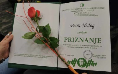 Priznanje Društva specialnih in rehabilitacijskih pedagogov Slovenije